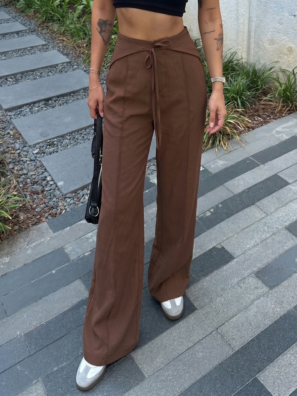 High-Waisted Wide-Leg Drawstring Pants - Picture 2 of 6